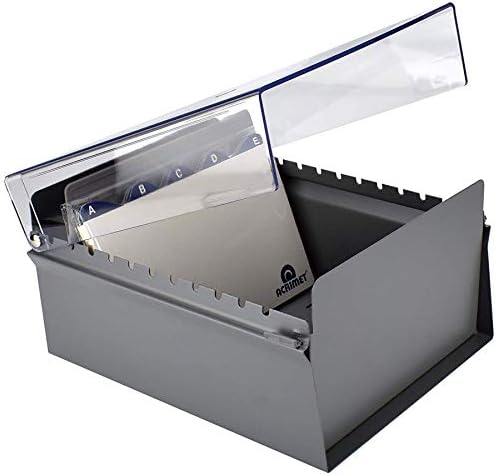 Acrimet 5 X 8 Card File Holder Organizer Box Metal Base Heavy Duty (AZ Index Cards and Divider Included) (Gray Color with Clear Crystal Plastic Lid Cover) - Image 4