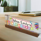 Artblox Office Personalized Name Plate for Desk with Business Card Holder On Clear Acrylic Glass School Teacher Design Custom Desk Name Plate with Your Name and Credentials Customized Gift - Image 2
