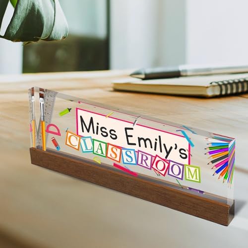 Artblox Office Personalized Name Plate for Desk with Business Card Holder On Clear Acrylic Glass School Teacher Design Custom Desk Name Plate with Your Name and Credentials Customized Gift - Image 2