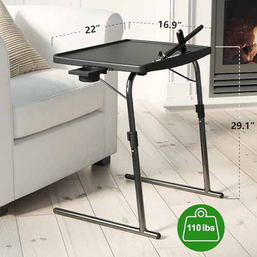 2PK TV Tray Table with Cup Holder, w/6 Height & 3 Tilt Angle - Image 3