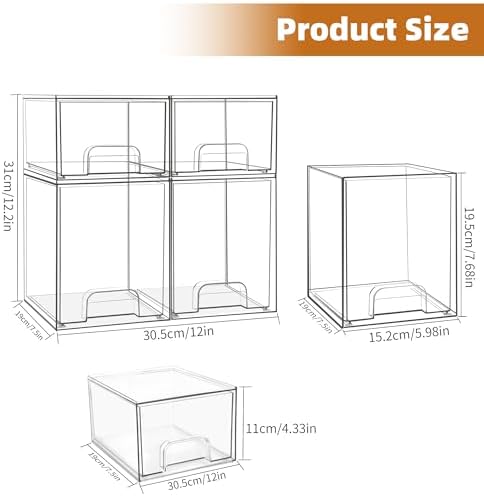 Baby Bottle Organizer, Stackable Storage Drawers with Label, Clear Station Organizers Container for Pacifiers, Pump Parts, Desk Organizer Bins for Bathroom, Cabinet, Pantry, Vanity, Countertop, 4 Pack - Image 3