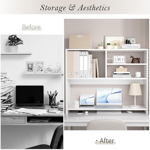 Jerry & Maggie 4-Tier Desktop Bookshelf Organizer with Hutch White 38 in - Image 5