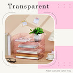 Harloon 4 Tier Paper Organizer Clear Pink Letter Tray Acrylic File Tray - Image 5