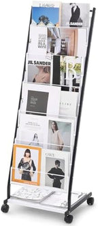 VEVOR Brochure Display Rack, 6-Tier Magazine Literature Display Stand, Floor Standing Magazine Rack Newspaper Catalog Holders, Movable with 4 Wheels (2 Lockable) for Shop Exhibitions Office, 6 Pockets by VEVOR