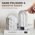 Natural Marble Book Ends - Heavy Duty Bookends for Shelves - Aesthetic Layered Arch Design Stone Book Holders, Modern Office Bookshelf Stopper Decor for Books/CDs (Volakas) - Image 5
