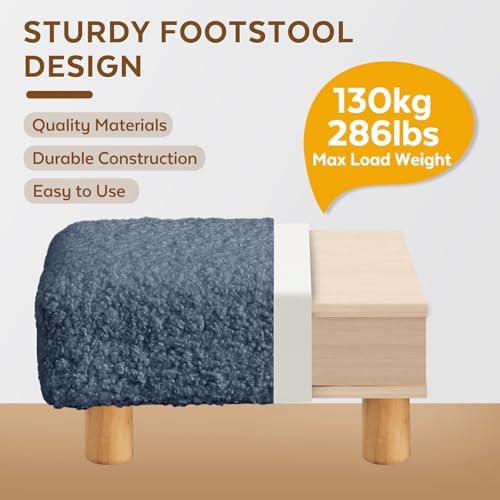 Small Foot Stool Ottoman, Sherpa Footstool Ottoman Foot Rest for Couch, Rectangle Footstools and Ottomans Small for Living Room, Entryway and Bedroom (Navy Blue) - Image 3
