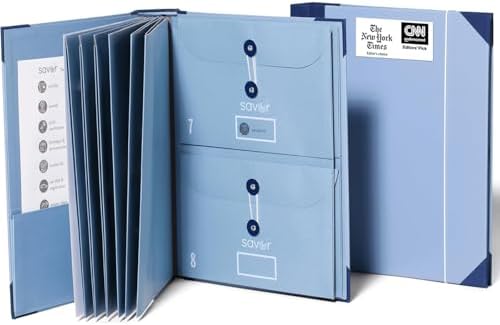The Folio® Important Document Organizer by Savor | Binder with Guided Labels, Acid-Free File Folder Organizer with 10 Pockets, Document Holder for Home Records, Legal and Medical Papers (Blue) by Savor