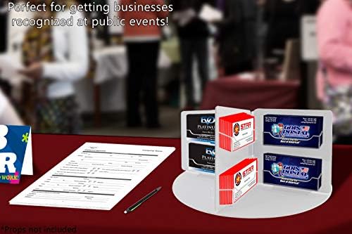 Marketing Holders Rotating Business Card Holder 16 Pocket Clear Acrylic and White PVC Lightweight Counter Organizer for 3.5" x 2" Gift Cards - Image 2