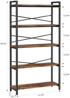 5 Tier Bookshelf 31.49" Width, Book Organizers and Storage, Wood and Metal Tall Bookcase, Rustic Book Shelf Organization and Storage for Home Living Room Bedroom Office Storage(Rustic Brown) - Image 3