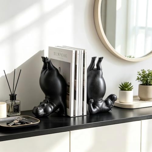 Resin Hippo Bookends Set of 2 for Bookshelf Office Desk Living Room Decor - Image 7