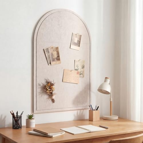 MotiMind Arched Felt Bulletin Board 35" x 24" Felt Wall Panels Large Arch Pin Cork Board No Drill Frameless Wall Tiles with 20 Gold Pins for Back to School Office Photo Display Home Decor(Beige) - Image 4