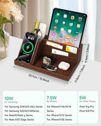 Fast Wireless Charging Station with Desk Organizer for iPhone 17/16/15/15 Pro/14/14 Pro Max/14 Pro/14 Plus/13/13 Pro Max/13 Pro/and iPhone 12/11 Series, Nightstand Desktop Organizer, Brown - Image 5
