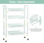 TOOLF 4 Tier Rolling Cart, Metal Utility Storage Cart with Wheels, Green - Image 5