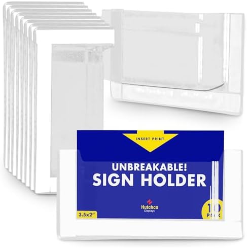 Peel & Stick-On Pocket Business Card Holder (10 Pack - 3.5" x 1.5" Displays) for Contact, Marketing, Gift, & Loyalty Rewards - Crystal Clear Plastic Brochure Organizer - Strong Adhesive LSE Tape by Hutchco+Displays
