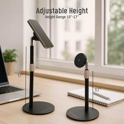 GALVANOX Magnetic Fast-Charging Desk Phone Stand (Adjustable Height) Compatible with MagSafe, Tall Wireless Charger, Heavy Metal Base (15W) Desktop iPhone Holder, Great for Office/Video Calls - Image 4
