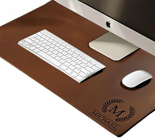 Custom Leather Desk Mat – Personalized Office Desk Pad, Engraved Mouse Pad, Handmade Grain Leather Mat, Logo Gift for Men, Christmas Gift (Light Brown, Large: 36x24) by FREDPARKER
