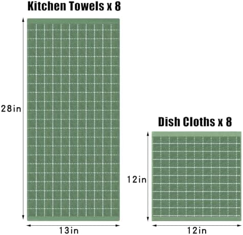 Homaxy Cotton Terry Kitchen Towels and Dishcloths Set of 16, Grass Green - Image 4