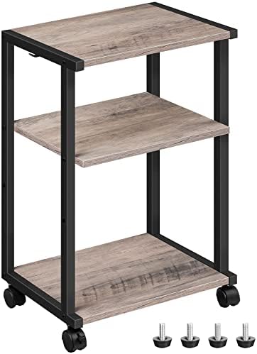 HOOBRO Mobile Printer Stand, 3-Tier Printer Cart Under Desk with Storage, Industrial Adjustable Rolling Cart, Sturdy Little Table on Wheels for Home Office BG28PS01N1 by HOOBRO