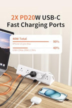 AnnTane Desk Clamp Power Strip USBC, 40W Fast Charging, 10 Ft, White - Image 4
