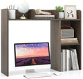 LDAILY Desktop Shelf, Multipurpose Wood Desk Hutch for Max 27" Computer Monitor, Countertop Storage Hutch with 5 Shelves, 3 Tier Desktop Display Rack for Dorm Office Home (Grey Oak) by LDAILY