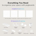 Keepo Peg Board Wall Organizer for Gaming Setup, Pegboard with Adhesives & Screw Mounts, Includes Peg Board Accessories for Gaming Accessories, Tech Storage & Office Organization (White, 22″×22″) - Image 4
