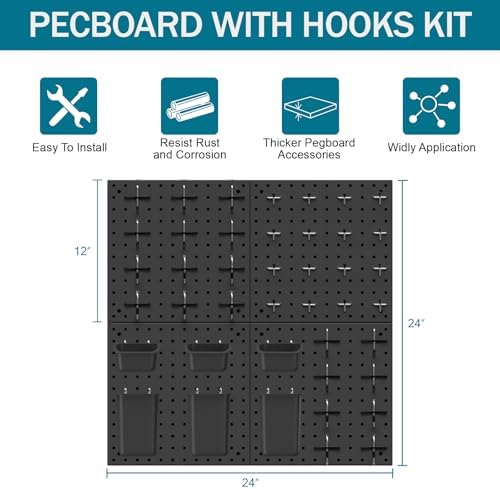 Peg Board Kit, Includes Pegboard and Accessories,with Hooks and Bins,Peg Board Wall Organizer for Office,Ornaments Display,Crafts Organization (66, Black) - Image 4