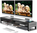 2 Tiers Dual Monitor Stand with Auto Charging Pad, 4 USB 3.0 Hub Ports, Double Monitor Riser, Metal Desk Stand with Storage, Long Screen Raiser for 2 Monitors/PC/Laptop/Computer Space Saver Organizer by STARSIKI