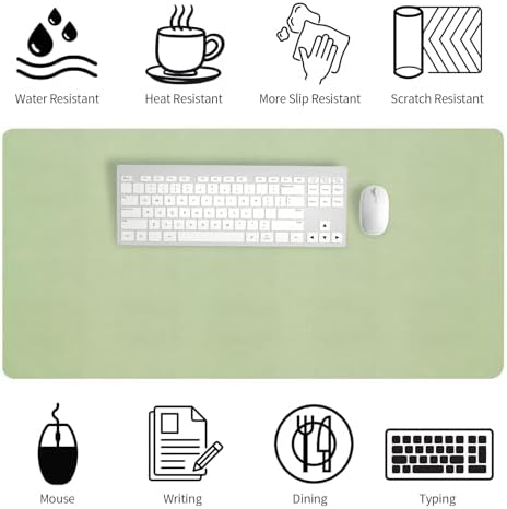 Bloss 47.2" x 24" Large Desk Mat, Leather Desk Mat, Large Mouse Pad + Keyboard Pad, Non-Slip Desk Mat Protector for Office, Home - Green - Image 4