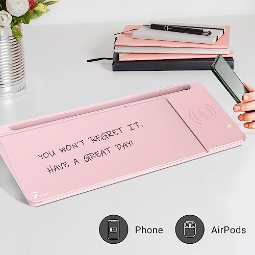 Pink Desktop White Board Glass with Wireless Charger＆ Small Desktop Dry-Erase Pad Glass whiteboard - Image 5
