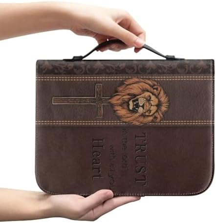 Brown Tiger Print Bible Cover Case PU Leather Crucifixion Book Cover Bible Carrying Case Large Scripture Bag Bible Bag Protector Pad for Christian - Image 2