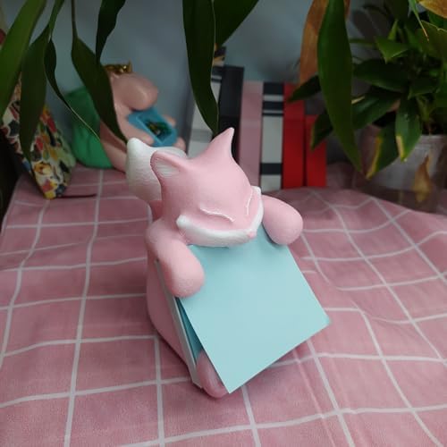 Animal Fox Sticky Note Dispenser Pop-up Notes Holder for Desk Home Office School Classroom, 3x3 in, Pink, C13 - Image 2