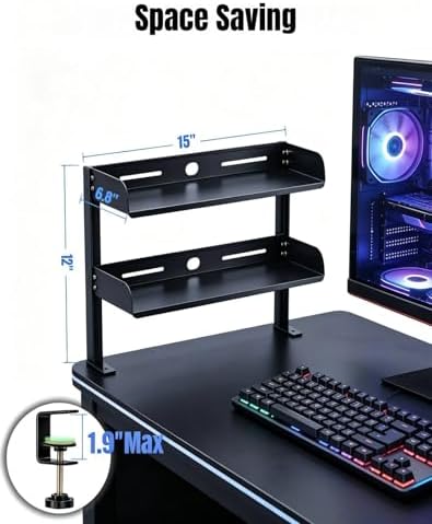 Yuxh Clamp on Desk Shelf 2‑Tier, Black, Small - Image 2