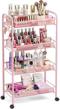 TOOLF 4 Tier Rolling Cart, Metal Utility Storage Cart with Wheels, Pink by TOOLF