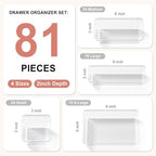 81 PCS Clear Plastic Drawer Organizer Set 4 Sizes Desk Divider Storage Bin - Image 2