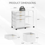 VINGLI 3 Drawer Mobile File Cabinet Printer Stand, Fluted Filing Cabinet with Open Storage Shelves Adjustable, Rolling Lateral Fabric Filing Cabinet for Home Office, Fits Letter Size, White - Image 3