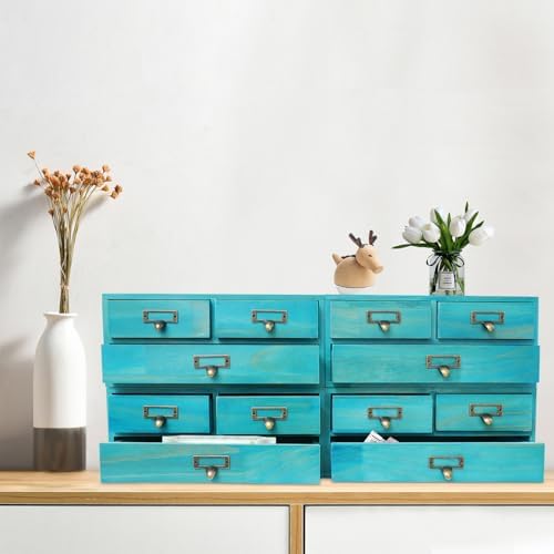 4-Piece Desktop Drawers Stackable Wood Desktop Cabinet with 3 Drawers Tabletop Storage Organization Box Drawer Cabinet for Bedrooms, Offices, Dormitories, Kitchens (Blue) - Image 7