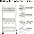 3 Tier Rolling Cart with 2 Drawers, Metal Utility Storage Carts with Wheels - Image 5