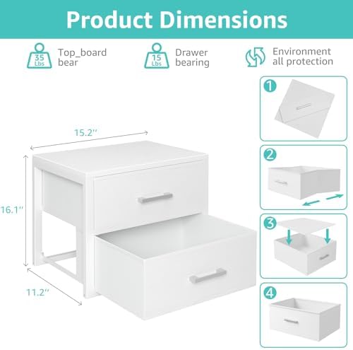 BOLUO Stackable Storage Drawers Closet Organizers and Storage Fabric White 2 Drawer Dresser for Bedroom 2 Packs Modern - Image 3