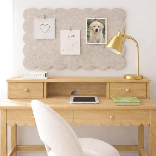 Orelle Scalloped Felt Bulletin Board | 35 x 23” | Foldable Peel and Stick Felt Board for Wall | Alternative Cork Board for Office, Message Board, Kids Art Display | Beige - Image 4