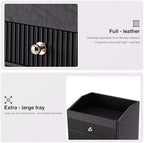 LADSTAG Office Supplies,Black Vegan Leather Office Organization with 2 Drawers & Tray,Glasses Holder with Gold-Tone Metal Accents Knob for End Tables,Bedside Table,Bedroom - Image 5