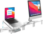 Clear Acrylic Dual Monitor Stand Riser,Laptop Riser Adjustable to 8 Angles by RQUOIRE