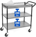 WDT Heavy Duty 3 Tier Utility Cart,Wire Rolling Cart with Wheels, Commercial Grade Service Cart with Shelving Liners and Handle Bar Metal Carts for Kitchen Office Hardware by WDT
