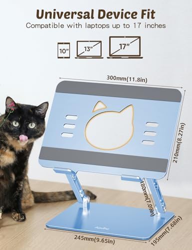 Aoviho Laptop Stand for Desk, Adjustable Foldable Aluminum Laptop Riser for 10–17.3 Inch Laptops – Sturdy Ergonomic Computer Holder, Supports Up to 22 lb, Cooling Vent, Sky Blue - Image 2