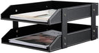 KINGFOM Letter Tray, Leather Paper Organizer Tray, Wooden Desk File Holder, Desktop File, Stackable Magazine Holder, Mail Sorter, Great for Home or Office - 2 Level Black - Image 5