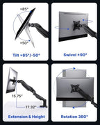 HUANUO FlowLift™ Single Monitor Mount, 13 to 32 Inch Monitor Arm, Adjustable Monitor Stand, Vesa Mount with Clamp and Grommet Base - Fits 4.4 to 19.8lbs LCD Computer Monitors - Image 5