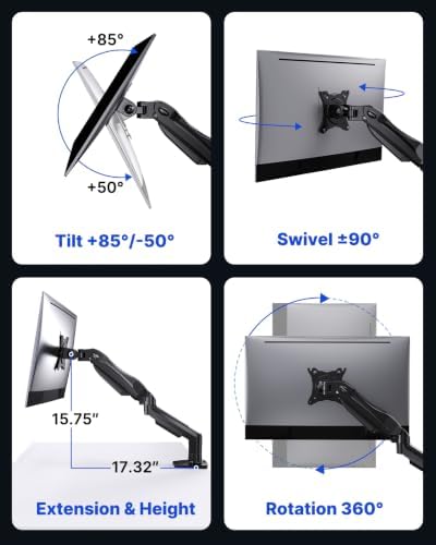 HUANUO FlowLift™ Single Monitor Mount, 13 to 32 Inch Monitor Arm, Adjustable Monitor Stand, Vesa Mount with Clamp and Grommet Base - Fits 4.4 to 19.8lbs LCD Computer Monitors - Image 5