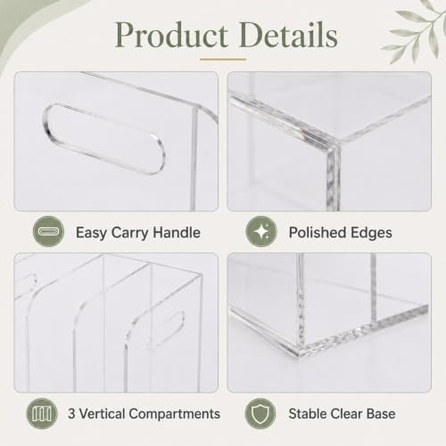 Acrylic Magazine File Holder, 3 Vertical Compartments Folder Organizer - Image 4