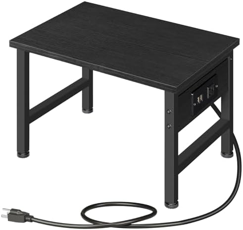 HOOBRO Printer Stand for Desk, Desktop Printer Stand with Charging Station, Small Printer Table with Storage Hook, Under Desk Printer Cart, File Rack for Home Office, Black BB01UPS01 by HOOBRO