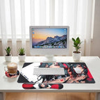 Anime Girl Gamer Desk Mat Set Dark Cyber Red Waifu Large Mouse Pad with Wrist Rest 4in1 Desk Mat for Desktop Ergonomic Computer Desk Arm Wrist Anti-Slip Computer Mouse Pad Home Office Gaming - Image 6