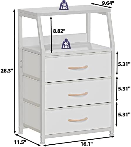Furnulem White Night Stand with 3 Fabric Drawers, Small Bedside Table - Image 3